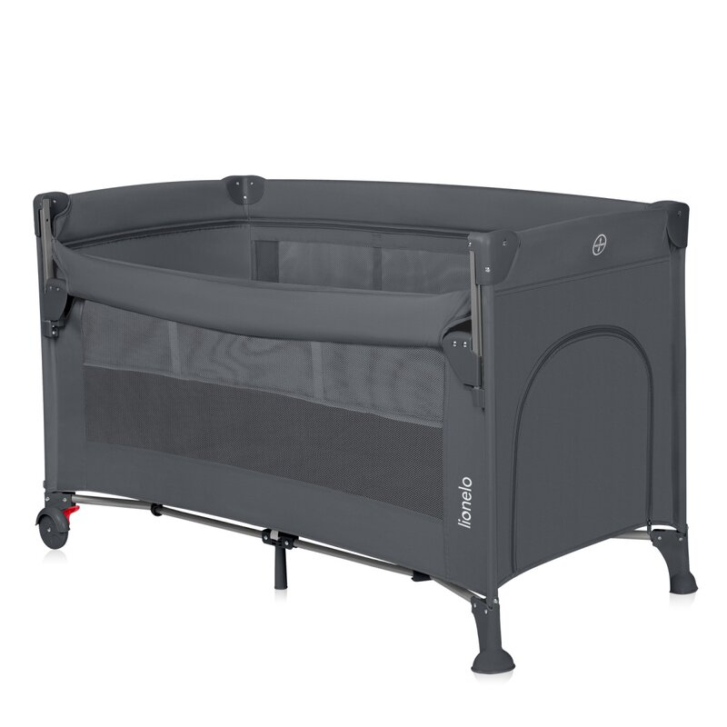 Patut pliant multifunctional, Lionelo, Ellen, Cu laterala culisanta, Nivel suplimentar, Intrare laterala cu fermoar, 2 roti, Saltea pliabila si geanta de transport incluse, 0- 36 luni, Pana la 15 kg,  [1]