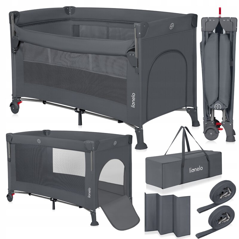 Patut pliant multifunctional, Lionelo, Ellen, Cu laterala culisanta, Nivel suplimentar, Intrare laterala cu fermoar, 2 roti, Saltea pliabila si geanta de transport incluse, 0- 36 luni, Pana la 15 kg,  [3]