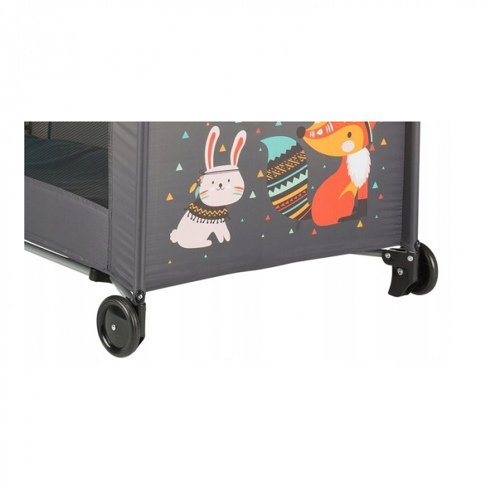 Patut pliant, Petite&Mars, Cu un nivel, Cu intrare laterala cu fermoar, 2 roti, 120x60 cm, Conform cu standardele europene de securitate EN 716-1:207+AC:2019, EN 716-2:2017, EN 71-3:2019, Vulpita Turq [17]