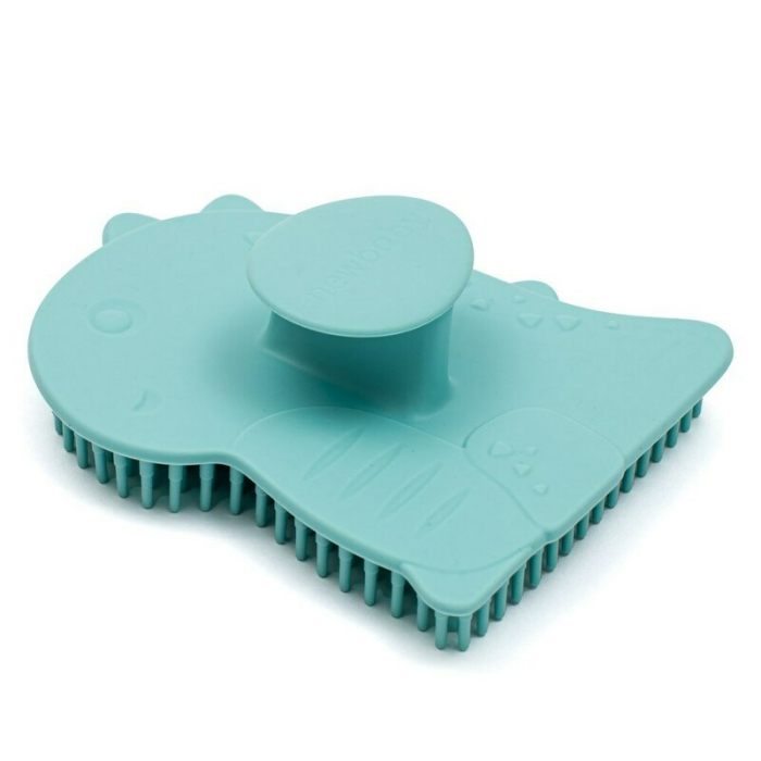 Perie de baie, New Baby, Din silicon, Cu peri moi, Maner ergonomic, Pentru pielea sensibila, 8x11 cm, 0 luni+, Dinosaur/Blue [3]