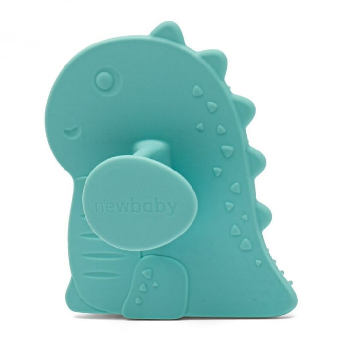 Perie de baie, New Baby, Din silicon, Cu peri moi, Maner ergonomic, Pentru pielea sensibila, 8x11 cm, 0 luni+, Dinosaur/Blue [1]