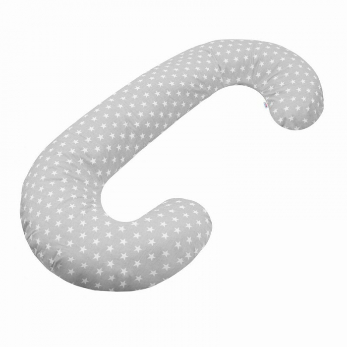 Perna alaptare, New Baby, Cu husa detasabila, In forma de C, Bumbac, Diametru 16 cm, Lungime in jurul circumferintei 285 cm, 100% antialergic, Stars Grey [1]