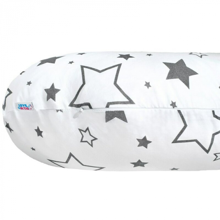 Perna alaptare, New Baby, Cu husa detasabila, In forma de C, Bumbac, Diametru 16 cm, Lungime in jurul circumferintei 285 cm, Stars White/Grey [4]