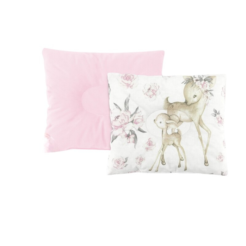 Perna bebelus, MimiNu, Profilata, Cu doua fete, Cu functie anti-soc, Pufoasa, Din catifea si bumbac, Materiale certificate Oeko Tex Standard 100, 23x26 cm, Velvet Sweet Deer/Pink [1]