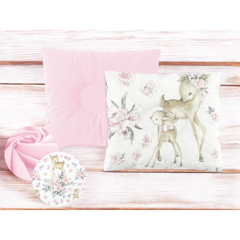 Perna bebelus, MimiNu, Profilata, Cu doua fete, Cu functie anti-soc, Pufoasa, Din catifea si bumbac, Materiale certificate Oeko Tex Standard 100, 23x26 cm, Velvet Sweet Deer/Pink [3]