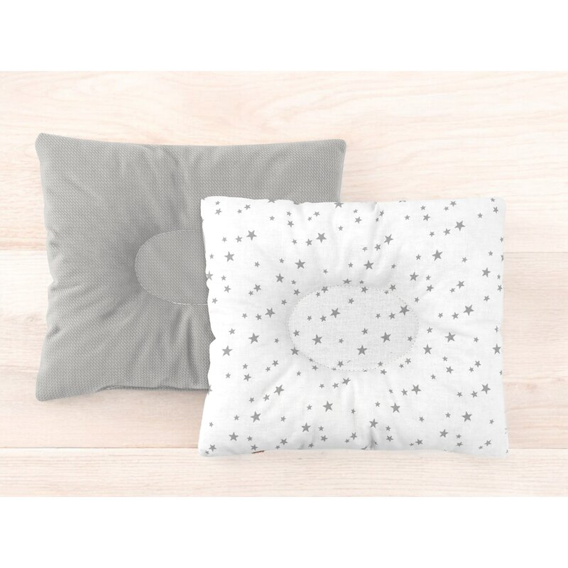 Perna bebelus, MimiNu, Profilata, Cu doua fete, Cu functie anti-soc, Pufoasa, Din catifea si bumbac, Materiale certificate Oeko Tex Standard 100, 23x26 cm, Velvet Mini Gray Stars [2]