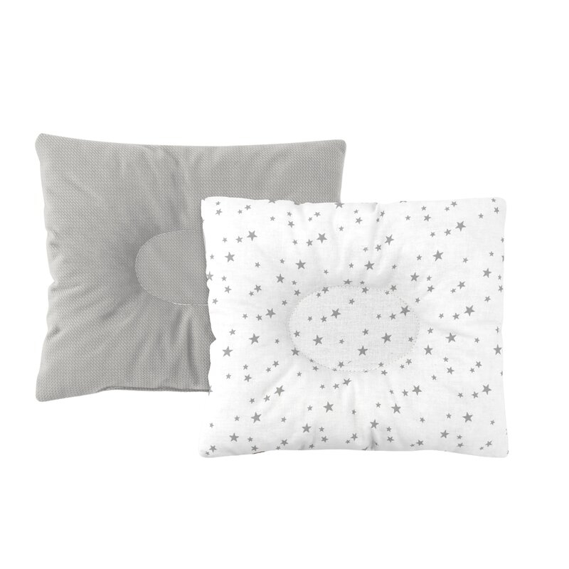 Perna bebelus, MimiNu, Profilata, Cu doua fete, Cu functie anti-soc, Pufoasa, Din catifea si bumbac, Materiale certificate Oeko Tex Standard 100, 23x26 cm, Velvet Mini Gray Stars [1]