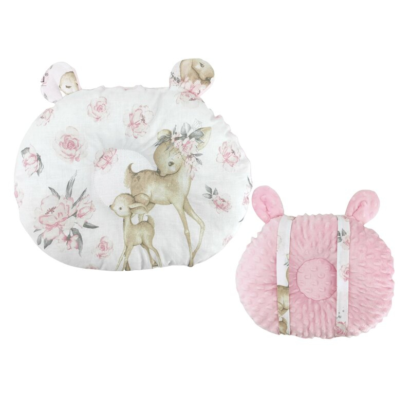 Perna bebelusi, MimiNu, Ursulet, Multifunctionala, Cu doua fete, Tesatura pufoasa minky si bumbac, Materiale certificate Oeko Tex Standard 100, Minky Pink/ Sweet Deer Pink [1]