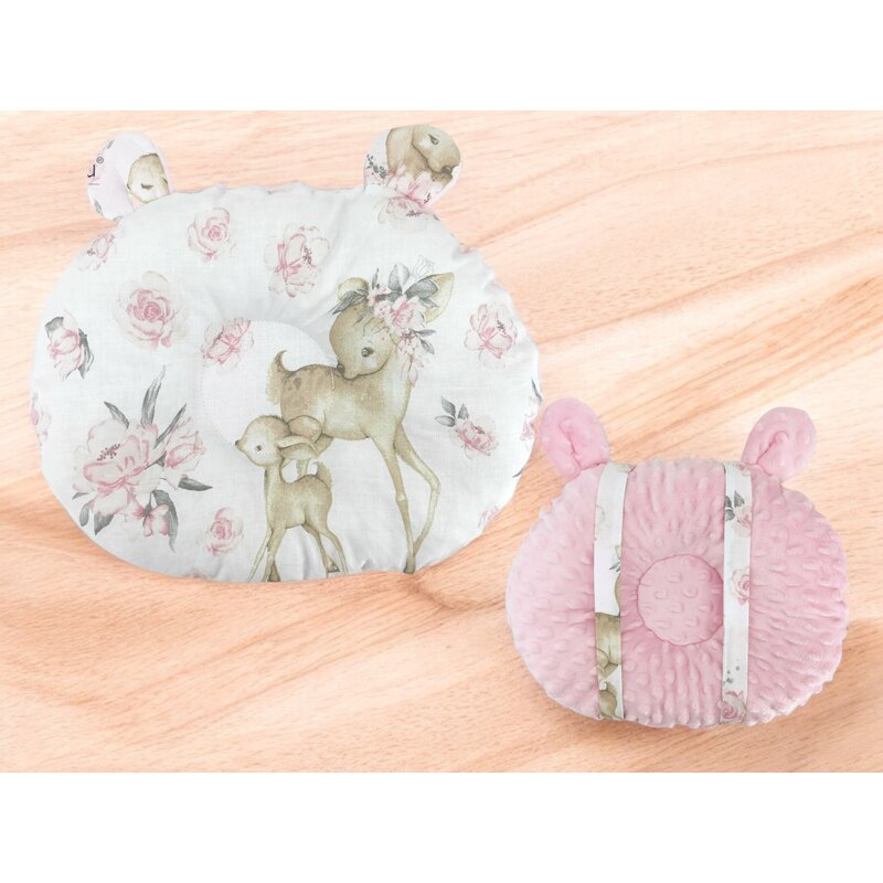 Perna bebelusi, MimiNu, Ursulet, Multifunctionala, Cu doua fete, Tesatura pufoasa minky si bumbac, Materiale certificate Oeko Tex Standard 100, Minky Pink/ Sweet Deer Pink [2]