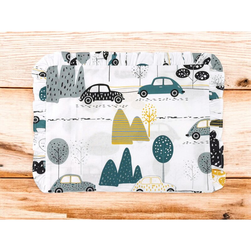 Perna clasica de dormit, MimiNu, Cu volanas, Cu husa detasabila cu fermoar, Din bumbac certificat Oeko Tex Standard 100, Pentru patut, carucior, balansoar, 30x40 cm, Childrens Journey Grey [2]