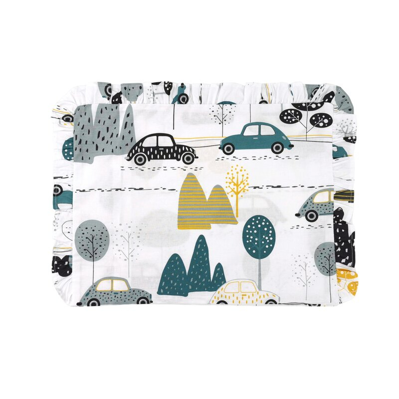 Perna clasica de dormit, MimiNu, Cu volanas, Cu husa detasabila cu fermoar, Din bumbac certificat Oeko Tex Standard 100, Pentru patut, carucior, balansoar, 30x40 cm, Childrens Journey Grey [1]