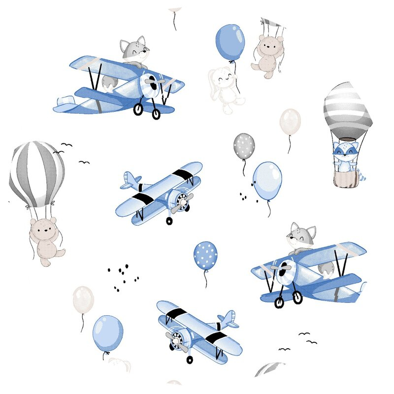 Perna pentru alaptat, MimiNu, Din bumbac certificat Oeko Tex Standard 100, Cu husa detasabila, Cu fermoar securizat, Circumferinta 155 cm, Blue Plane [3]