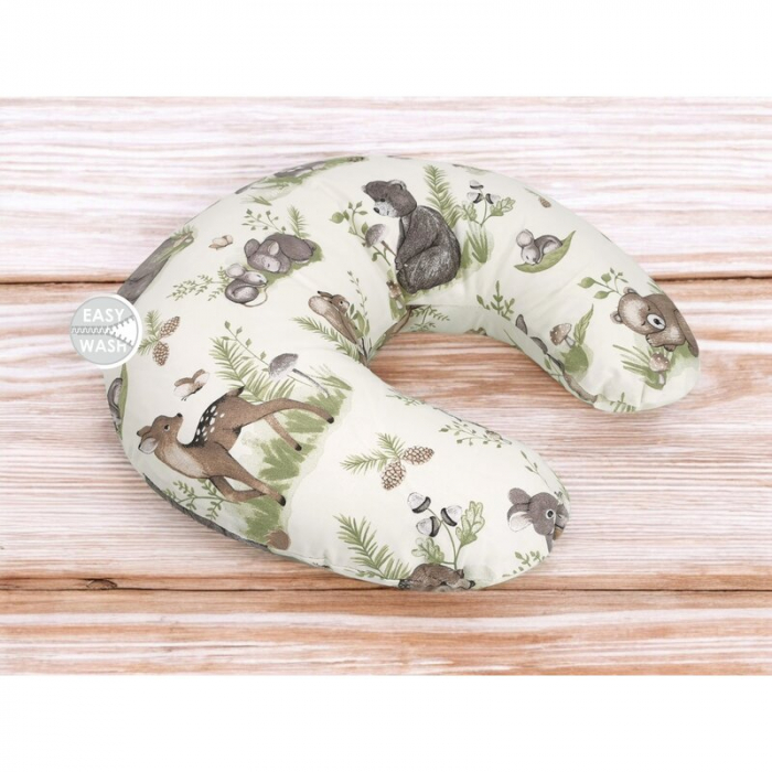 Perna pentru alaptat, MimiNu, Din bumbac certificat Oeko Tex Standard 100, Cu husa detasabila, Cu fermoar securizat, Circumferinta 155 cm, Design, Calm Forest Natural [2]