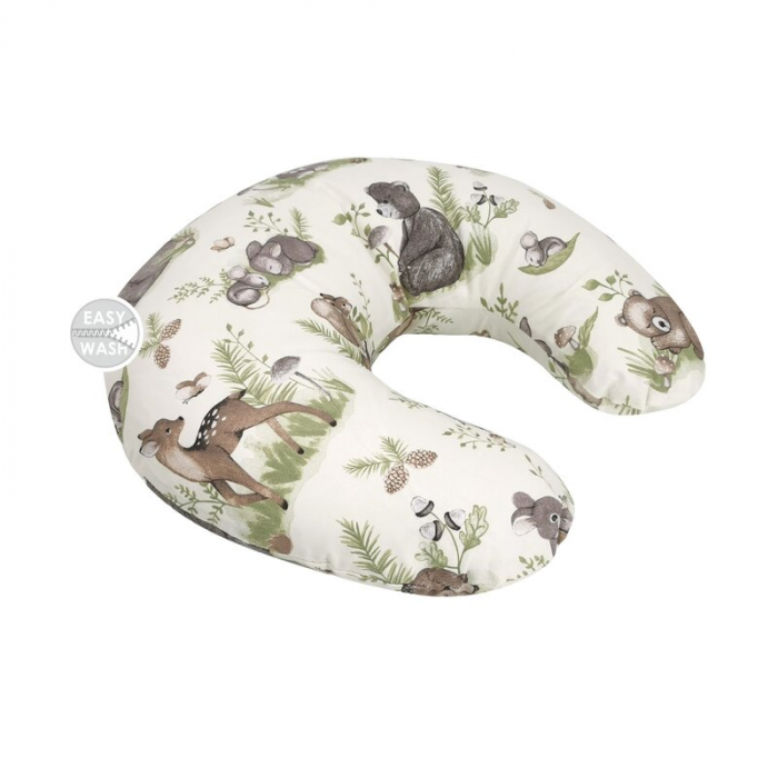 Perna pentru alaptat, MimiNu, Din bumbac certificat Oeko Tex Standard 100, Cu husa detasabila, Cu fermoar securizat, Circumferinta 155 cm, Design, Calm Forest Natural [1]