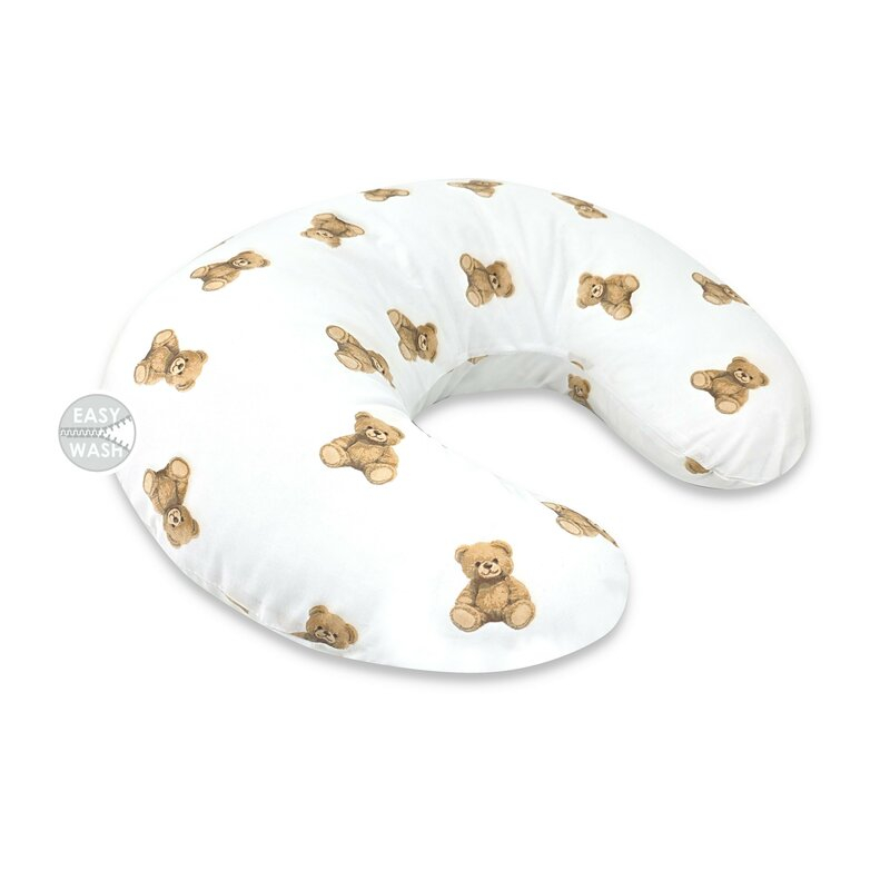 Perna pentru alaptat, Qmini, Din bumbac certificat Oeko Tex Standard 100, Cu husa detasabila, Cu fermoar securizat, Circumferinta 155 cm, Teddy Toys [1]
