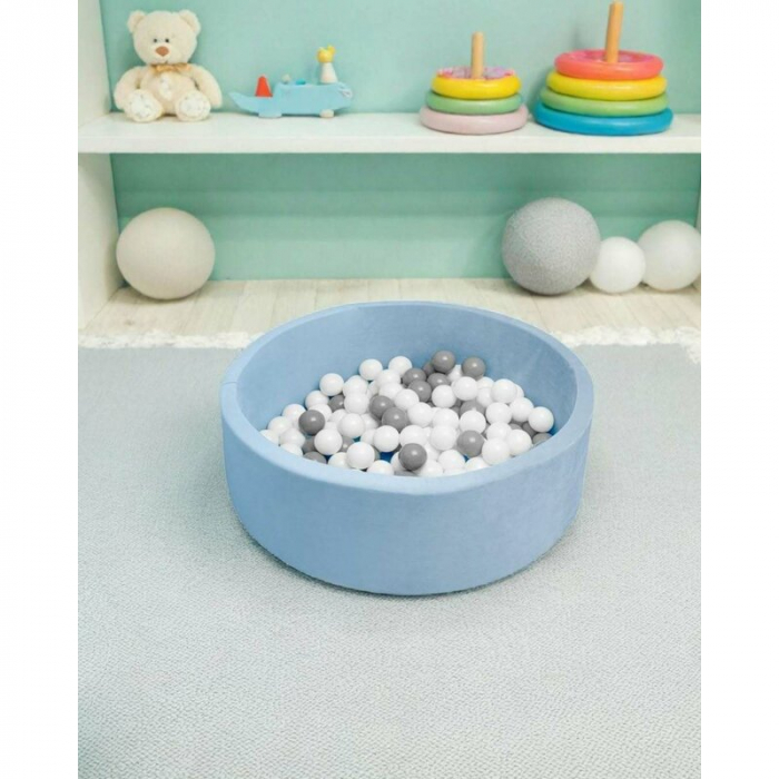 Piscina uscata, New Baby, Cu 150 de bile (Alb, gri), Din tesatura fina cu certificare Oeko-Tex Standard 100, Dimensiune 83 x 83 x 30 cm, Blue [5]