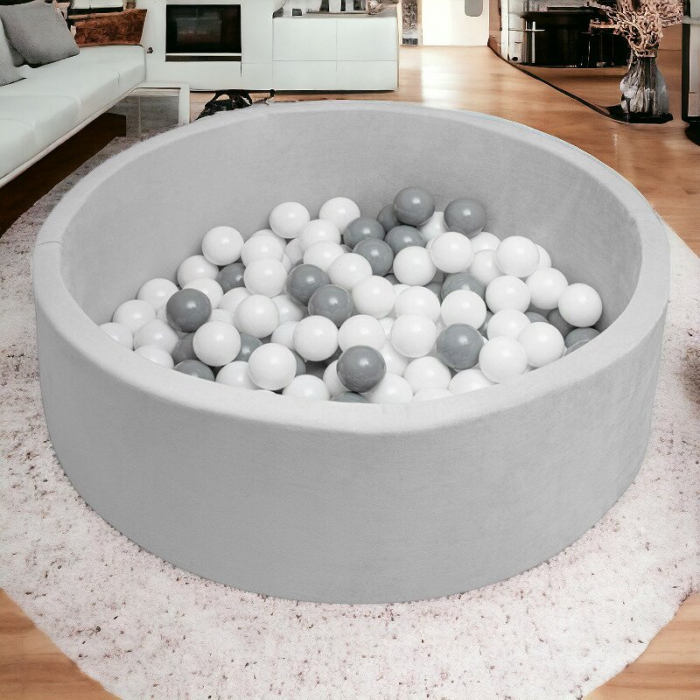 Piscina uscata, New Baby, Cu 150 de bile (Alb, gri), Din tesatura fina cu certificare Oeko-Tex Standard 100, Dimensiune 83 x 83 x 30 cm, Grey [2]