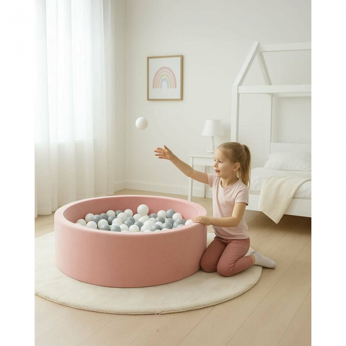 Piscina uscata, New Baby, Cu 150 de bile (Alb, gri), Din tesatura fina cu certificare Oeko-Tex Standard 100, Dimensiune 83 x 83 x 30 cm, Pink [2]