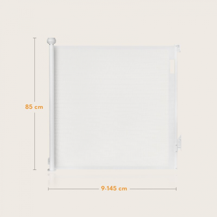 Poarta de siguranta, Lionelo, Thea, Textila, Ofera vizibilitate, Retractabila, Mecanism dublu de blocare, Montaj universal, 80x140 cm, Conform cu standardul european de securitate EN1930, Alb [19]