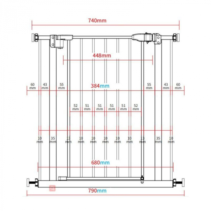Poarta siguranta, Qmini, Thor, 74 - 109.4 cm, Inchidere automata, Sistem dublu de blocare, Otel, Garantie extinsa:3 ani, ASTM1004 si EN1930-2011, Alb [16]