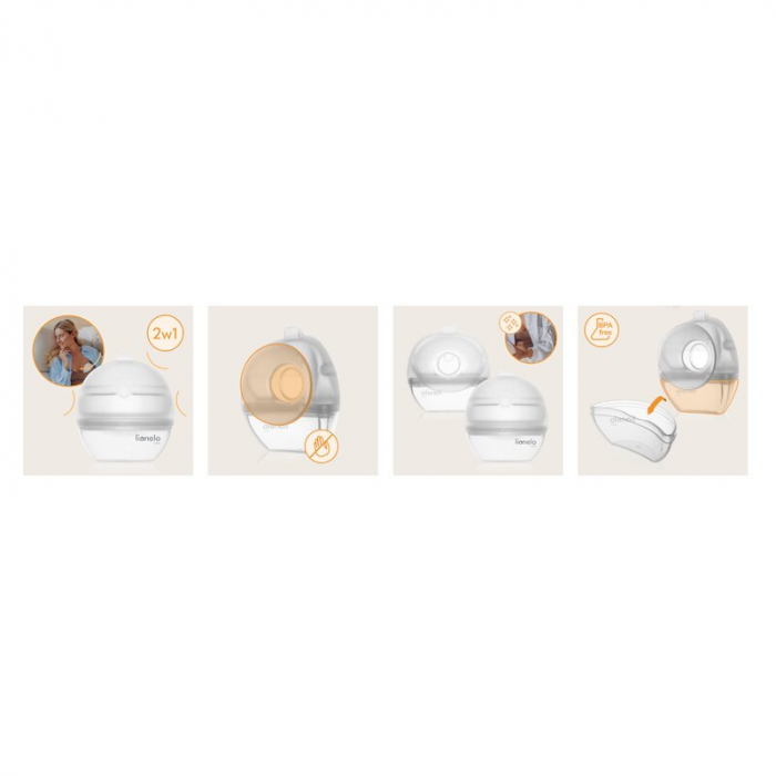 Pompa de san si colector de lapte, Lionelo, Milky 2 in 1, Volum 60 ml, Forma anatomica, Compataibila cu utilizarea cu sutien, Fara bisfenol A, Portabila, Alb [8]