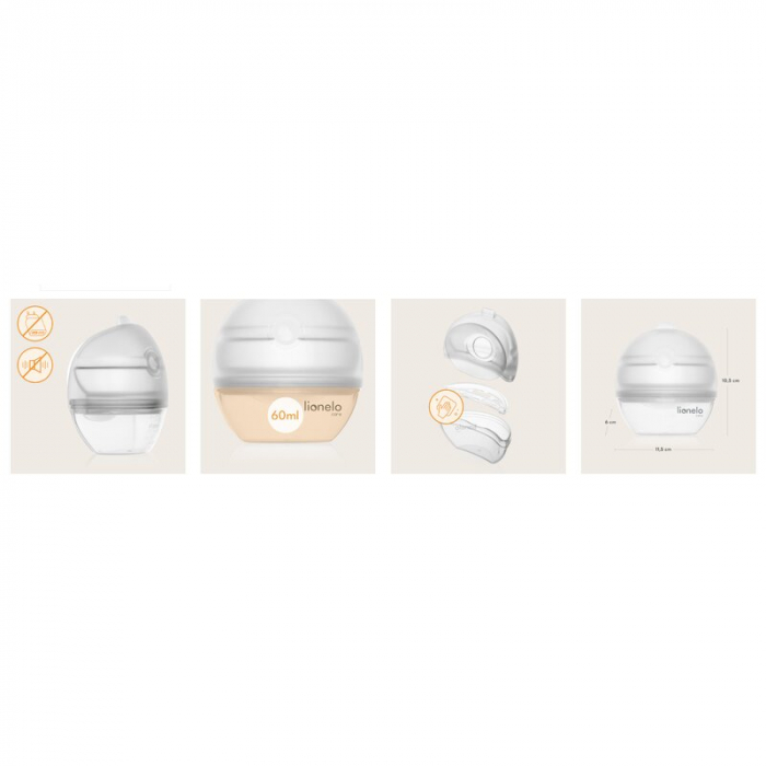 Pompa de san si colector de lapte, Lionelo, Milky 2 in 1, Volum 60 ml, Forma anatomica, Compataibila cu utilizarea cu sutien, Fara bisfenol A, Portabila, Alb [7]