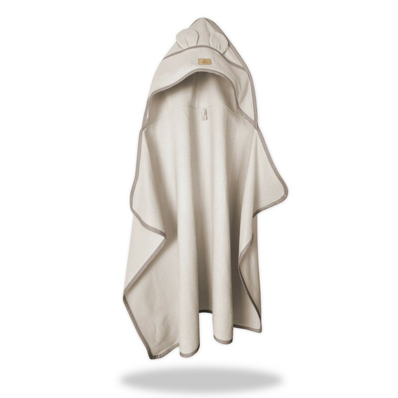 Prosop cu gluga pentru juniori, Qmini, Cu urechi si agatatoare, Dimensiune 120x85cm, Din tricot termo-terry din bambus, Materiale certificate Oeko Tex Standard 100, Beige [1]