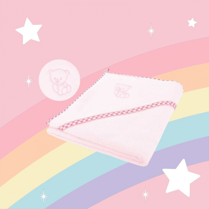 Prosop cu gluga, Qmini, Din bumbac, 80x80 cm, Pink [2]