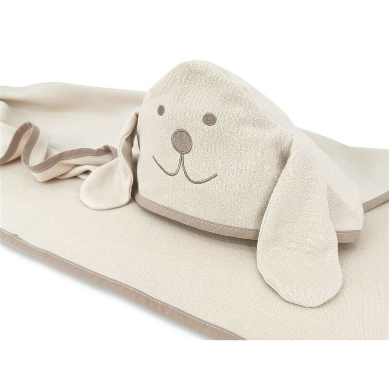 Prosop cu gluga, Qmini, Mare, Cu broderie si urechi, Dimensiune 100x100 cm, Din tricot termo-terry din bambus, Materiale certificate Oeko Tex Standard 100, Eared Bear Beige [1]