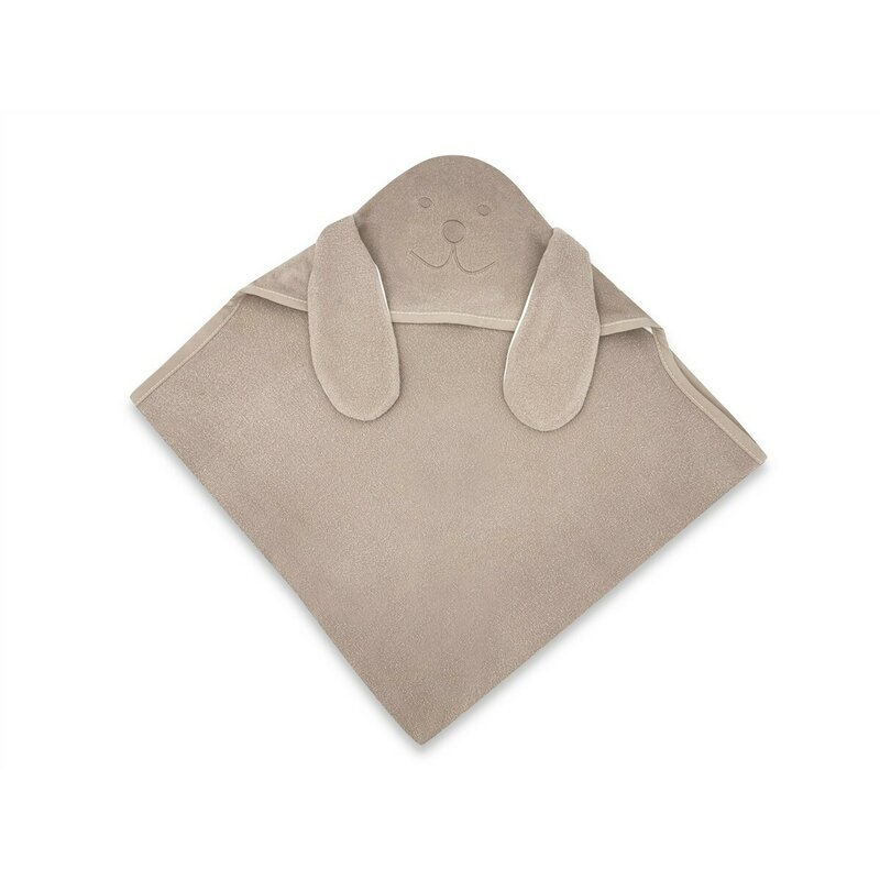 Prosop cu gluga, Qmini, Mare, Cu broderie si urechi, Dimensiune 100x100 cm, Din tricot termo-terry din bambus, Materiale certificate Oeko Tex Standard 100, Eared Bear Mocha [2]