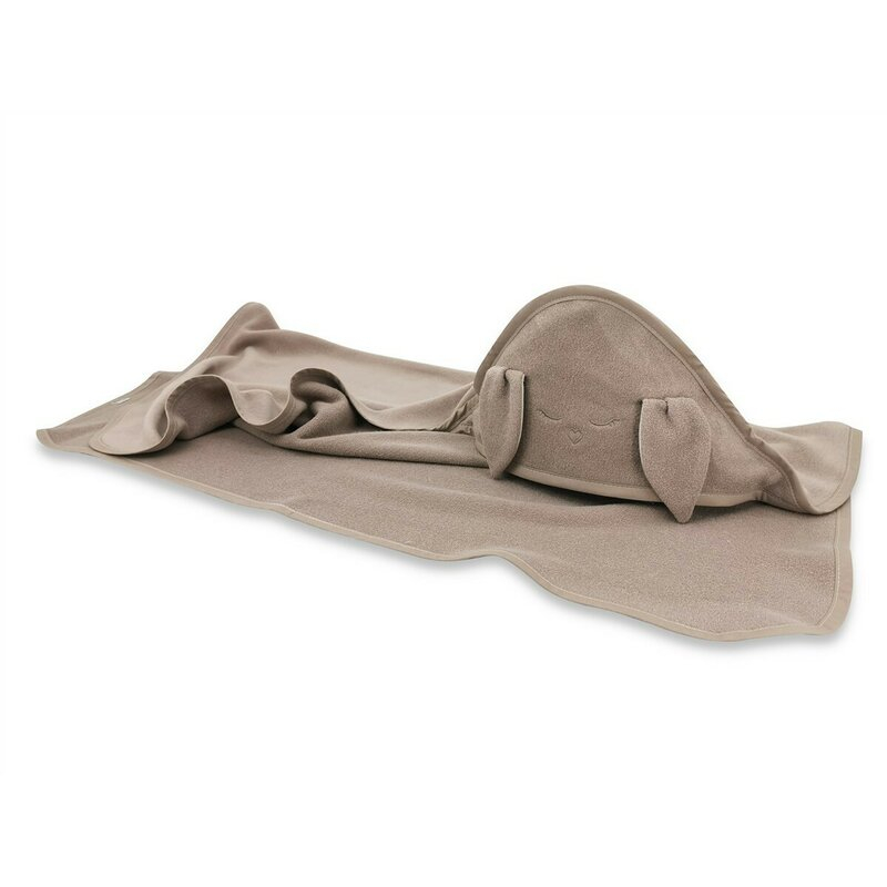 Prosop cu gluga, Qmini, Mare, Cu broderie si urechi, Dimensiune 100x100 cm, Din tricot termo-terry din bambus, Materiale certificate Oeko Tex Standard 100, Rabbit Mocha [3]