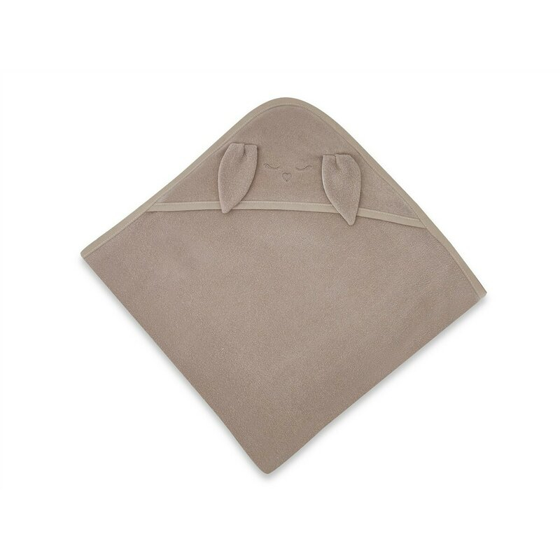 Prosop cu gluga, Qmini, Mare, Cu broderie si urechi, Dimensiune 100x100 cm, Din tricot termo-terry din bambus, Materiale certificate Oeko Tex Standard 100, Rabbit Mocha [2]