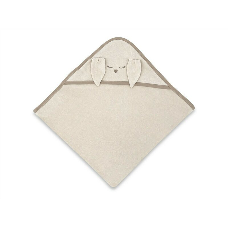 Prosop cu gluga, Qmini, Mare, Cu broderie si urechi, Dimensiune 100x100 cm, Din tricot termo-terry din bambus, Materiale certificate Oeko Tex Standard 100, Rabbit Beige [2]