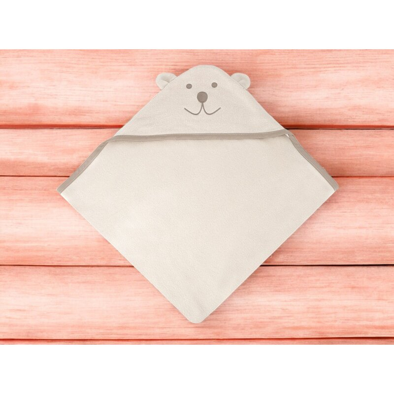 Prosop cu gluga, Qmini, Mare, Cu broderie si urechi, Dimensiune 100x100 cm, Din tricot termo-terry din bambus, Materiale certificate Oeko Tex Standard 100, Teddy Bear Beige [5]