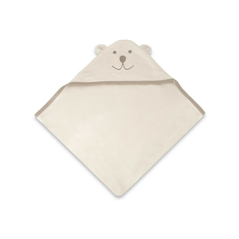 Prosop cu gluga, Qmini, Mare, Cu broderie si urechi, Dimensiune 100x100 cm, Din tricot termo-terry din bambus, Materiale certificate Oeko Tex Standard 100, Teddy Bear Beige [2]