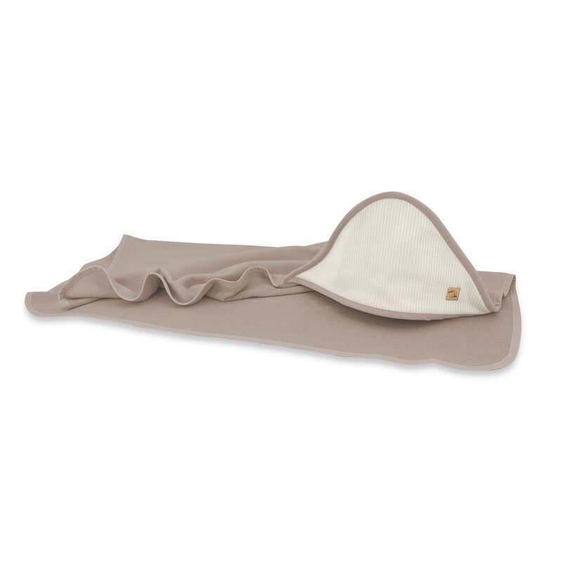 Prosop cu gluga, Qmini, Mare, Dimensiune 100x100 cm, Din bambus si bumbac interlock, Din materiale certificate Oeko Tex Standard 100, Mocha/Beige [1]