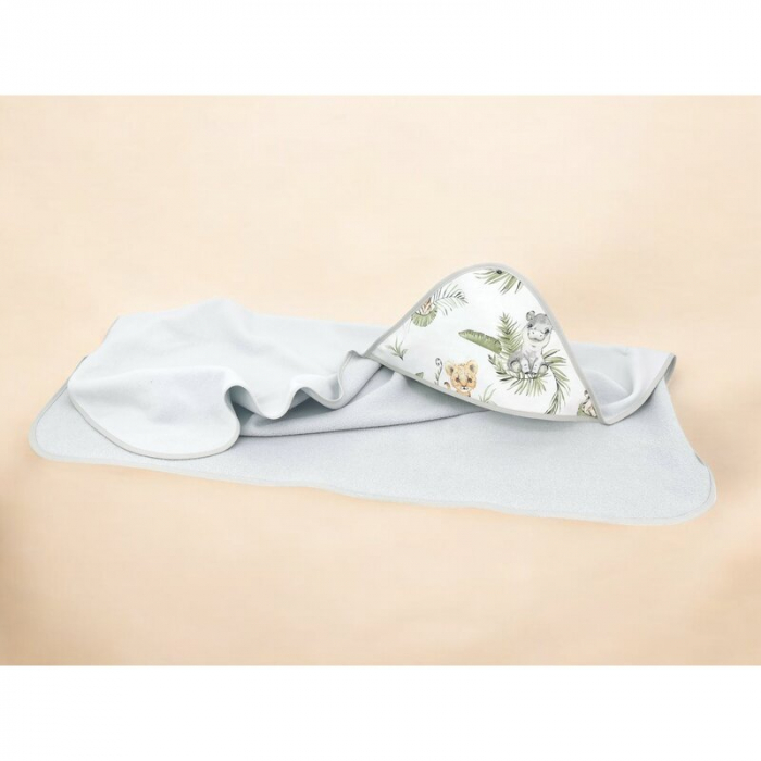 Prosop cu gluga, Qmini, Mare, Dimensiune 100x100 cm, Din bumbac si thermo fleece, Materiale certificate Oeko Tex Standard 100, Safari [2]