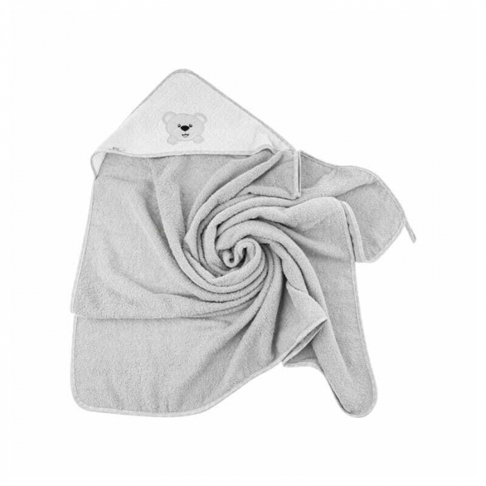 Prosop de baie, Bocioland, Cu gluga, 100% bumbac, 80x80 cm, Teddy Bear, Grey [2]