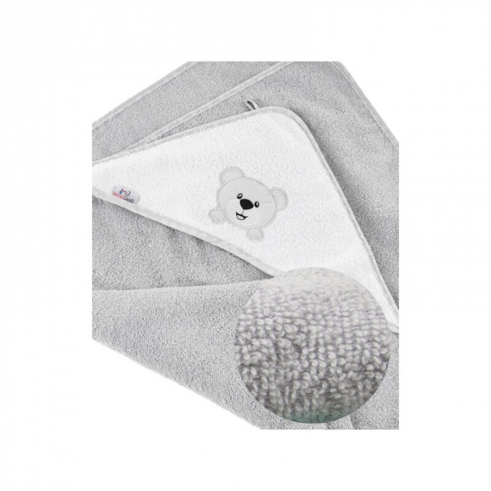 Prosop de baie, Bocioland, Cu gluga, 100% bumbac, 80x80 cm, Teddy Bear, Grey [3]