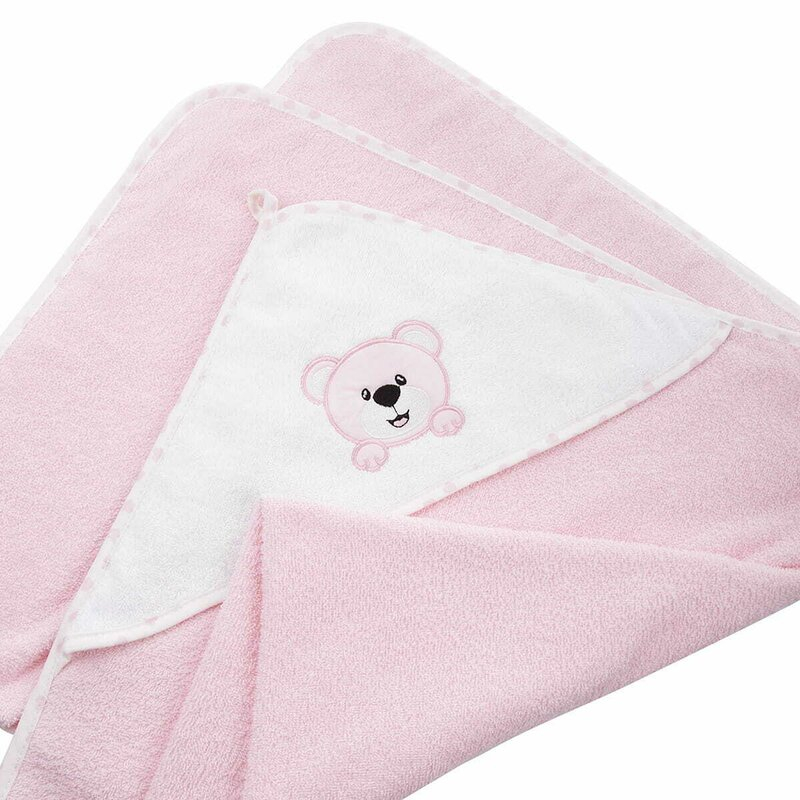 Prosop de baie, Bocioland, Cu gluga, 100% bumbac, 80x80 cm, Teddy Bear, Pink [4]