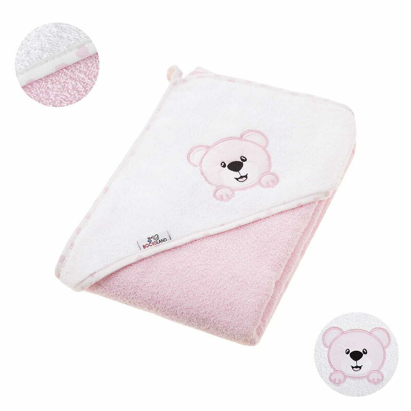 Prosop de baie, Bocioland, Cu gluga, 100% bumbac, 80x80 cm, Teddy Bear, Pink [1]