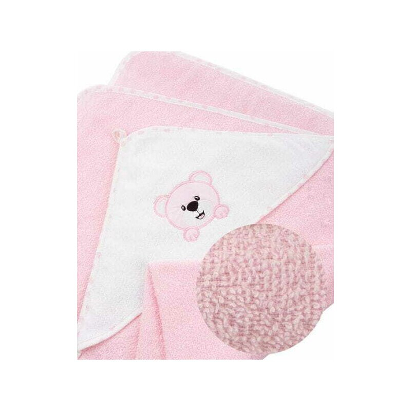 Prosop de baie, Bocioland, Cu gluga, 100% bumbac, 80x80 cm, Teddy Bear, Pink [3]