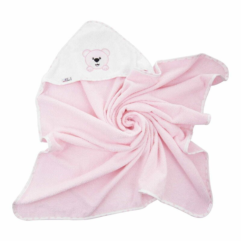 Prosop de baie, Bocioland, Cu gluga, 100% bumbac, 80x80 cm, Teddy Bear, Pink [2]