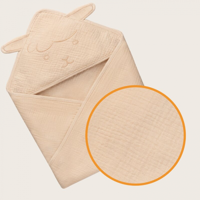 Prosop de baie, Lionelo, Cu gluga, Din muselina, 100% bumbac, 80x80 cm, Absorbtie eficienta, Bej deschis [6]