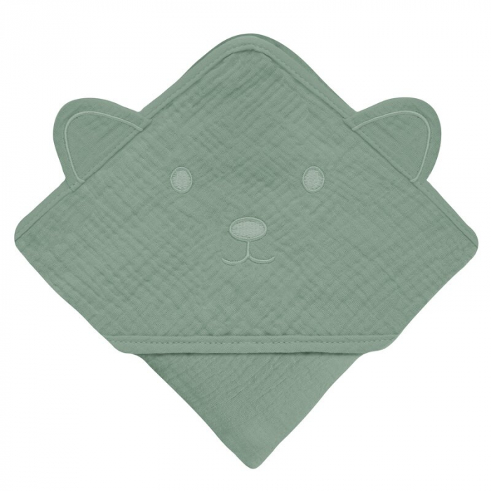 Prosop de baie, Lionelo, Cu gluga, Din muselina, 100% bumbac, 80x80 cm, Absorbtie eficienta, Verde [4]