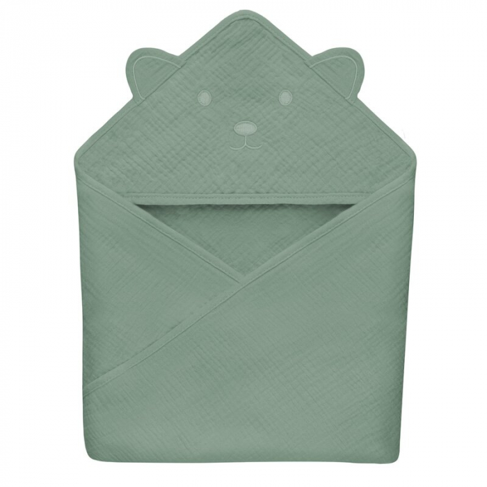 Prosop de baie, Lionelo, Cu gluga, Din muselina, 100% bumbac, 80x80 cm, Absorbtie eficienta, Verde [1]