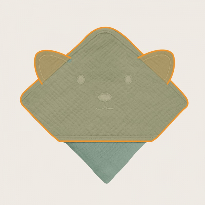 Prosop de baie, Lionelo, Cu gluga, Din muselina, 100% bumbac, 80x80 cm, Absorbtie eficienta, Verde [7]
