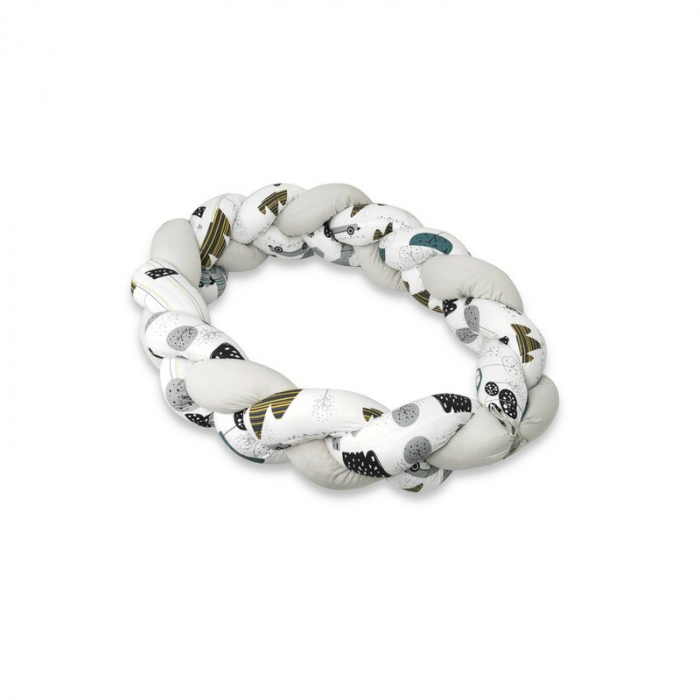 Protectie laterala, MimiNu, Pentru patut bebe, Tip Bumper impletit, Din bumbac, Din materiale certificate Oeko Tex Standard 100, Lungime 220 cm, Childrens Journey Grey  [3]