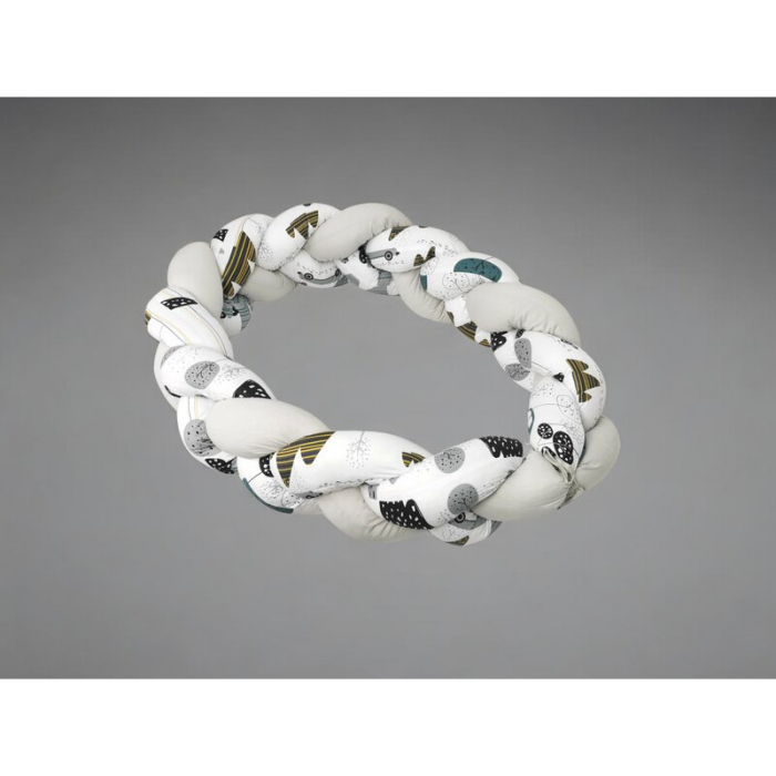 Protectie laterala, MimiNu, Pentru patut bebe, Tip Bumper impletit, Din bumbac, Din materiale certificate Oeko Tex Standard 100, Lungime 220 cm, Childrens Journey Grey  [2]