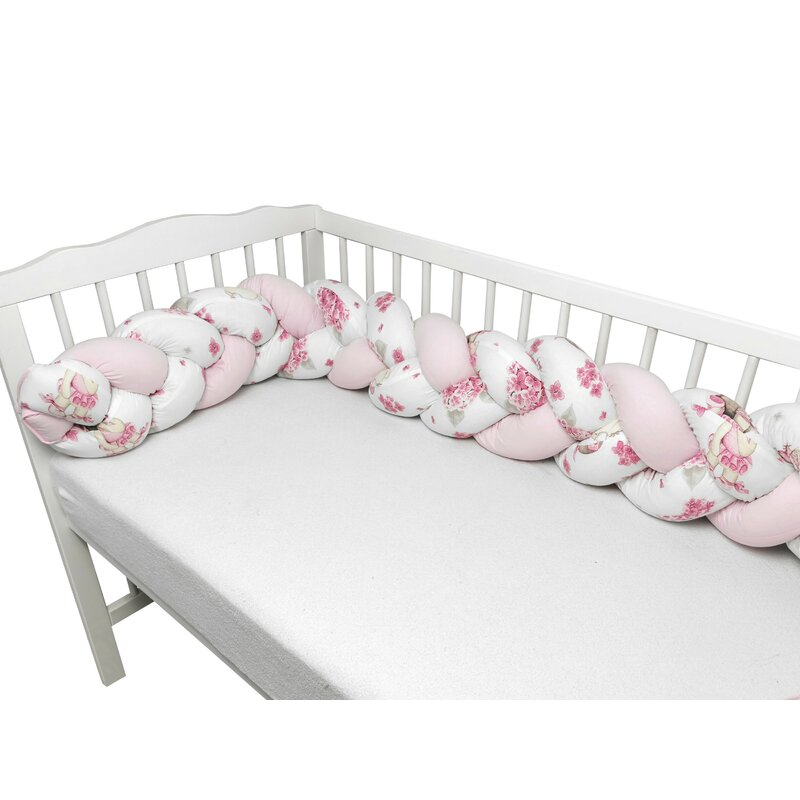 Protectie laterala, MimiNu, Pentru patut bebe, Tip Bumper impletit, Din bumbac, Din materiale certificate Oeko Tex Standard 100, Lungime 220 cm, Pink Ballerina [4]